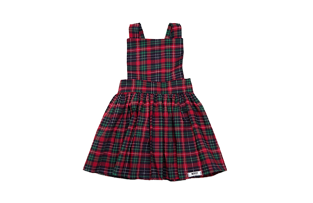 Christmas holiday pinafore dress in tartan plaid