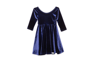 Girls twirly dress in navy stretch velvet