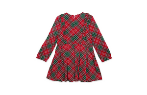 Girls christmas dress in red and green plaid, back view