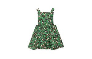 Girls pinafore dress in herbs print, back view