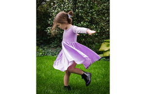 Girls twirly dress in lavender stretch velvet