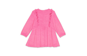 Pink ruffle dress for girls in corduroy, back view