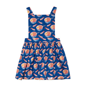 Girls pinafore dress in royal blue ramen print