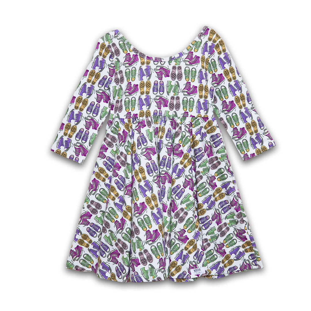 Girls twirly dress in sneakers print