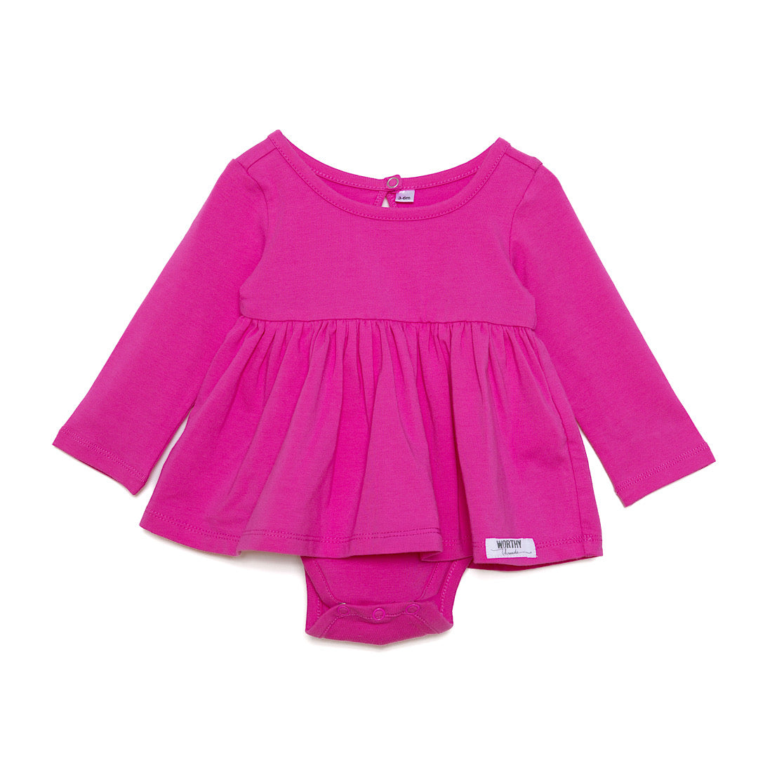Baby bubble romper onesie in hot pink with snap closure