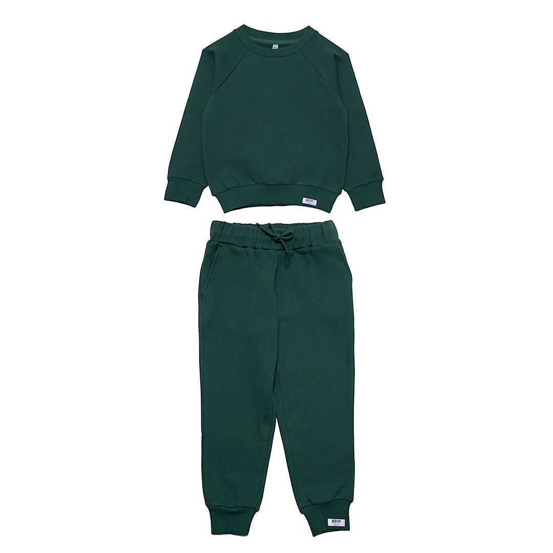 Loungewear set in hunter green- raglan style sweatshirt and joggers sweatpants 