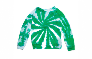 Kids tie dye raglan shirt in green and blue tie dye