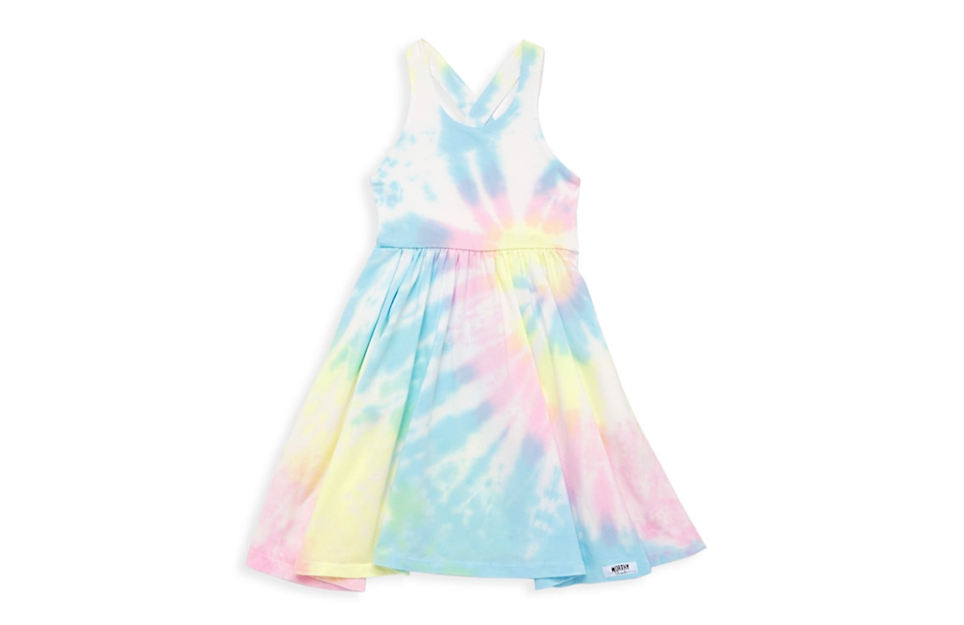 Cross back twirly dress in pastel tie dye