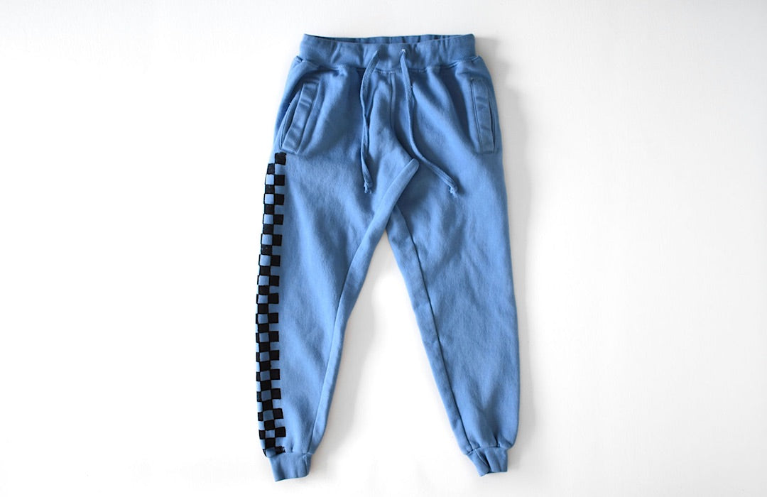 Adult hand dyed joggers in blue checkerboard: matching loungewear sets