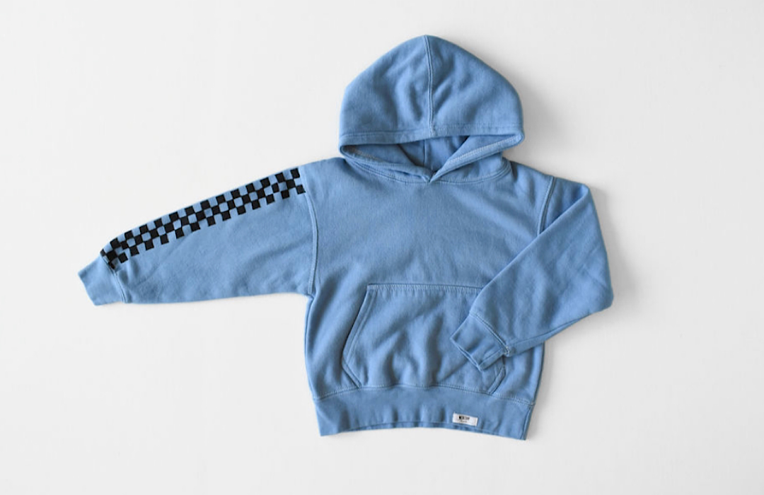 Kids hand dyed hoodie in blue checkerboard: matching loungewear set