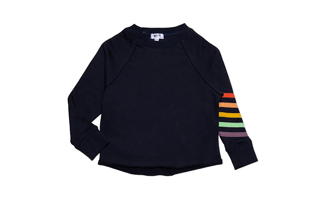 Girls navy cropped crew sweatshirt with rainbow stripes