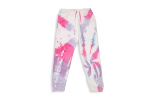 Kids tie dye joggers in pink purple