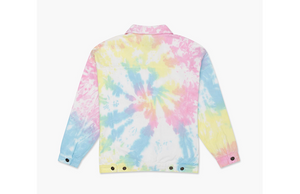 Kids tie dye denim jacket in pastel colors, back view