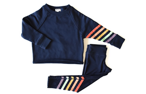 Kids activewear set: navy cropped crew neck sweatshirt and leggings