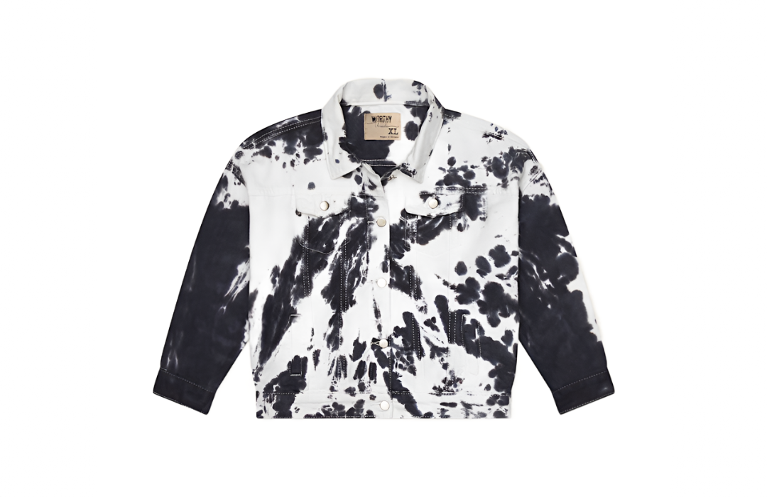 Kids tie dye denim jacket in black and white.  Unique kids clothing by Worthy Threads