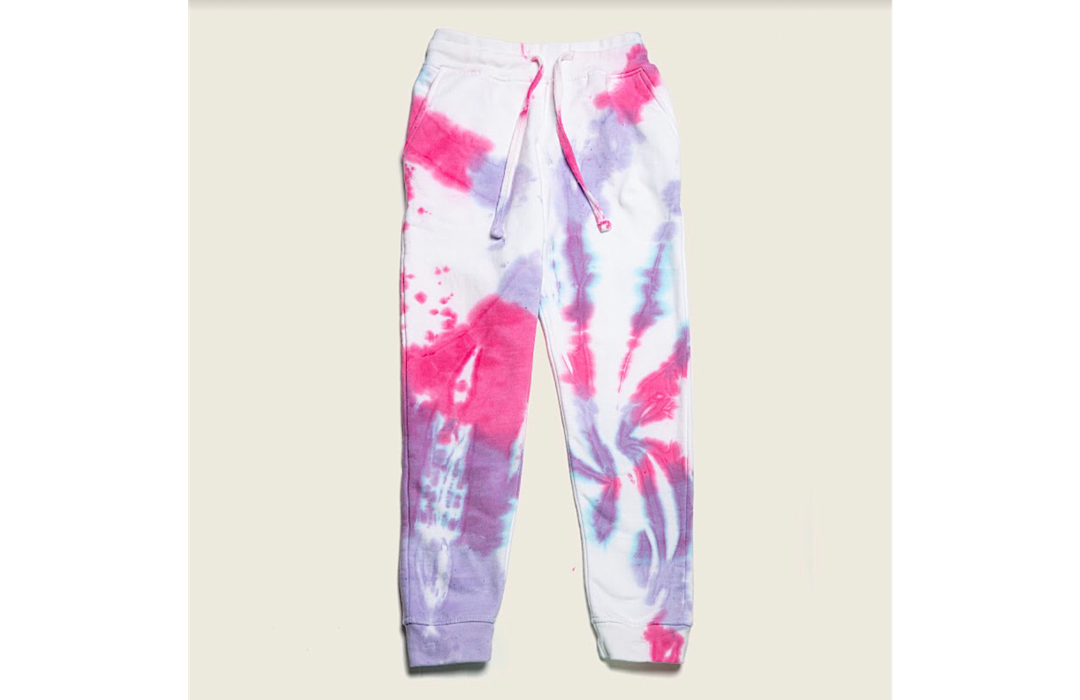 Kids tie dye joggers in pink purple