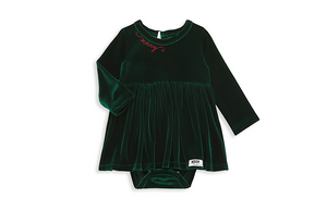 Christmas baby bubble romper: green velvet with Merry embroidered on neckline