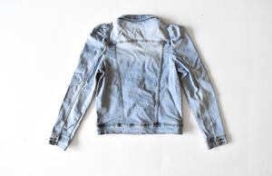 Kids puff sleeve denim jacket, back view